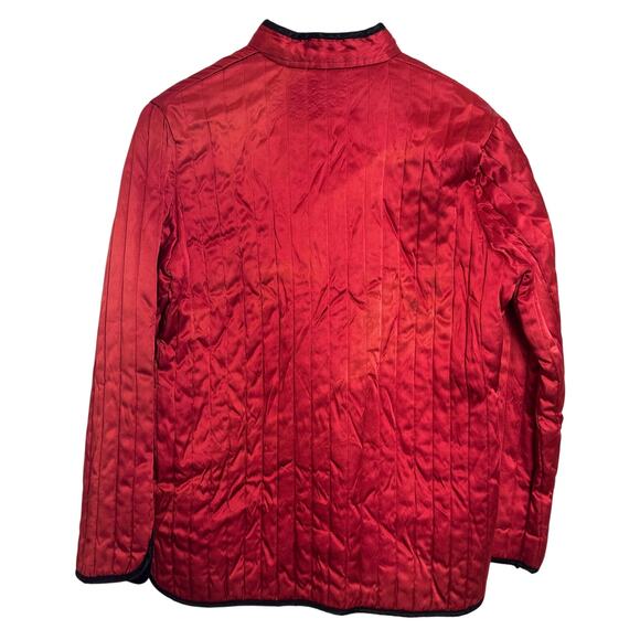 Vintage Neiman-Marcus Quilted Satin Jacket Frog Closures Mandarin Collar M Red - Picture 2 of 16